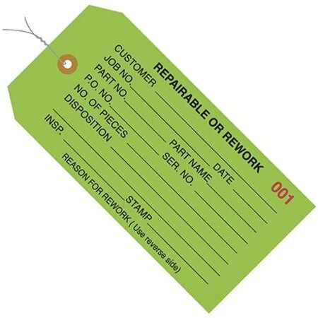 BSC PREFERRED 4 3/4 x 2-3/8'' - ''RePairsable or Rework'' Inspection Tags - Pre-Wired, 1000PK S-929GPW